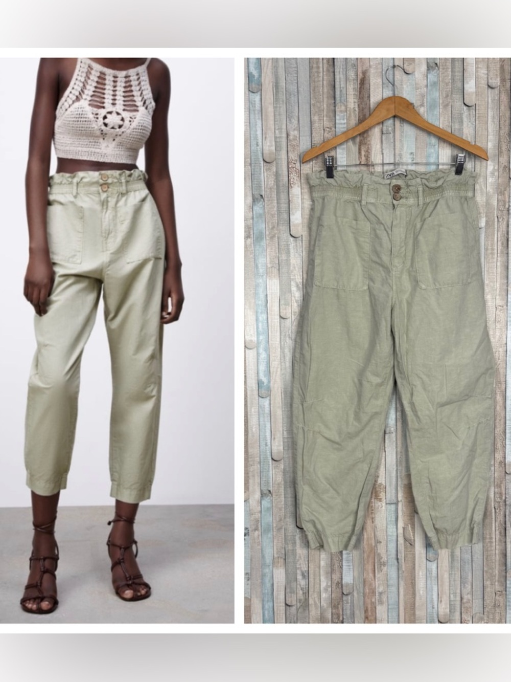 Zara 10 Cotton & Linen Trouser Pants Paperbag High Waist Spring Baggy Carrot Leg